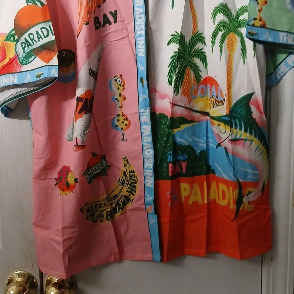 Paradise Inn Tropical Beachy Y2K lounge pajama set  shirt shorts  Sz 2XL  NWOT